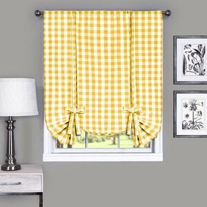 Buffalo Yellow Plaid Modern Window Curtain Panel : 42" x 63" Tie Up Shade -